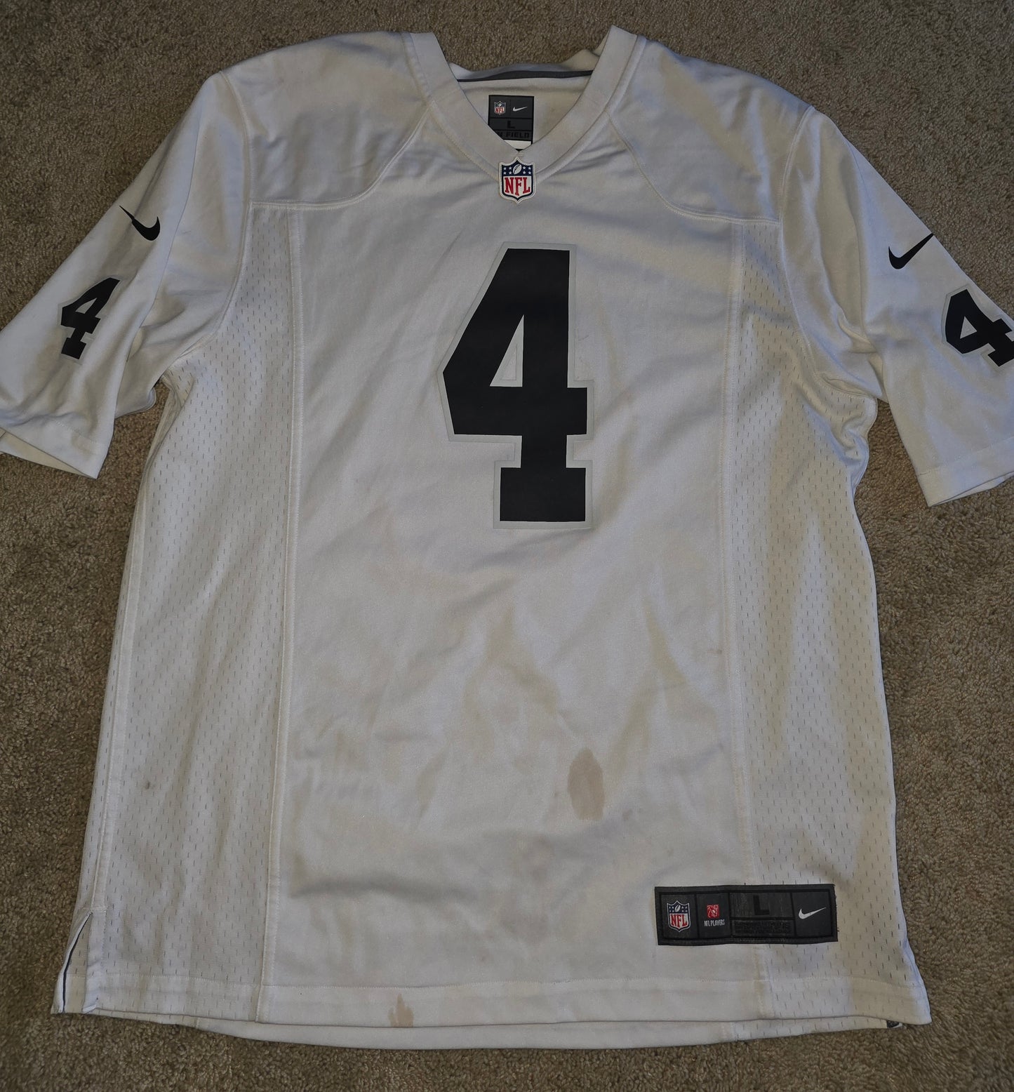 Nike Las Vegas Raiders Derek Carr #4 Game Jersey Men’s Size Large On Field