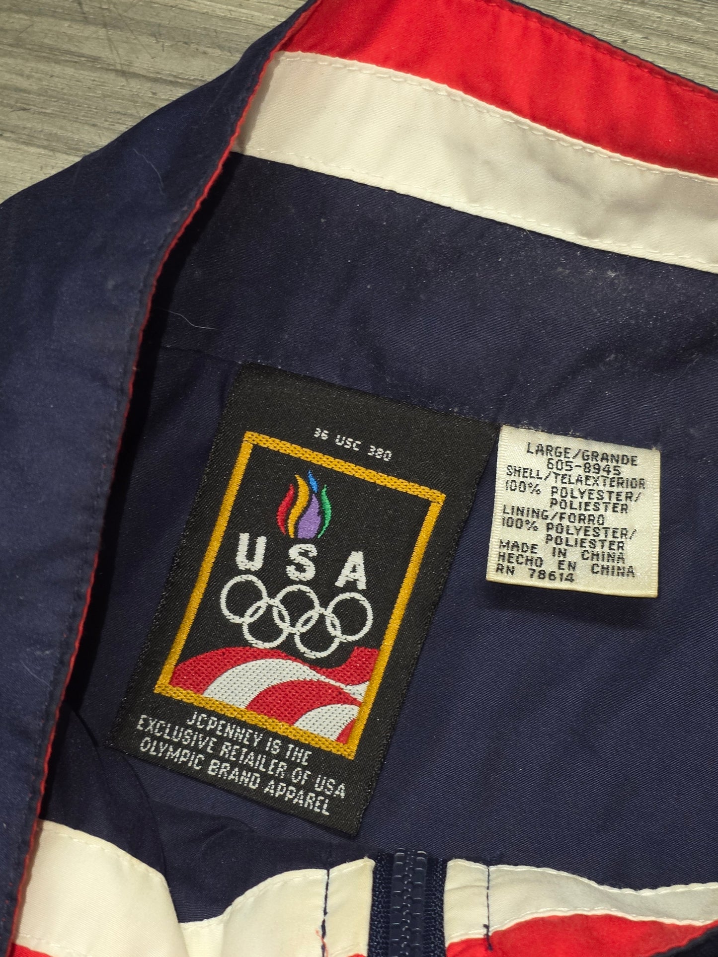 VINTAGE USA Olympics Jacket Large White Team USA Windbreaker Track Coat 90s