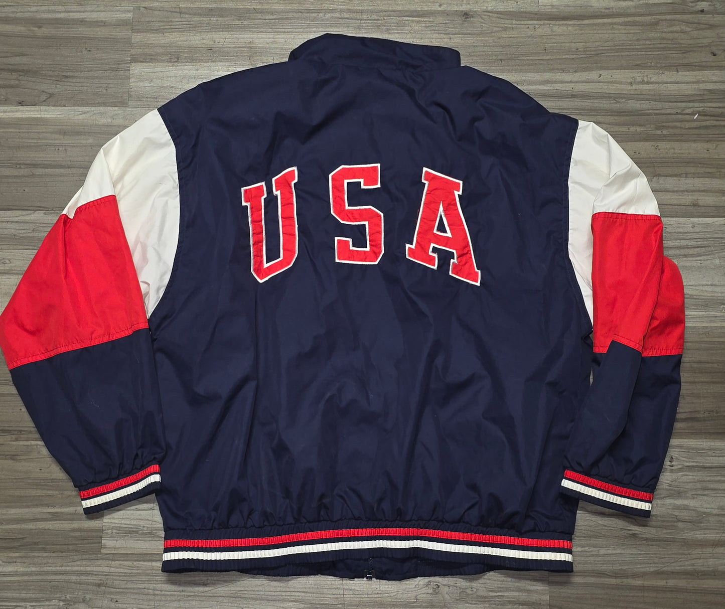 VINTAGE USA Olympics Jacket Large White Team USA Windbreaker Track Coat 90s