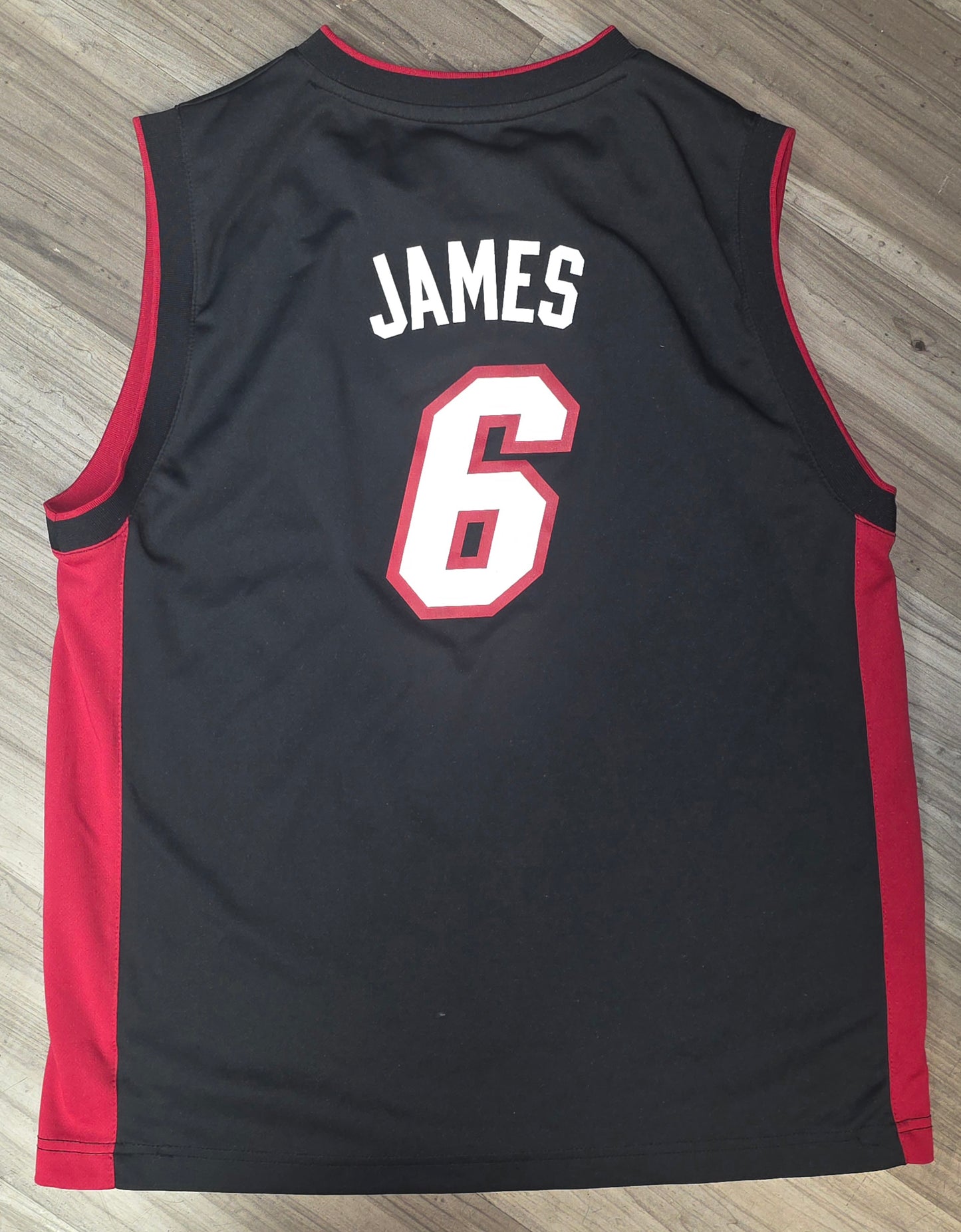 Adidas Lebron James #6 Miami Heat Jersey Youth XL (18-20) Black NBA Basketball