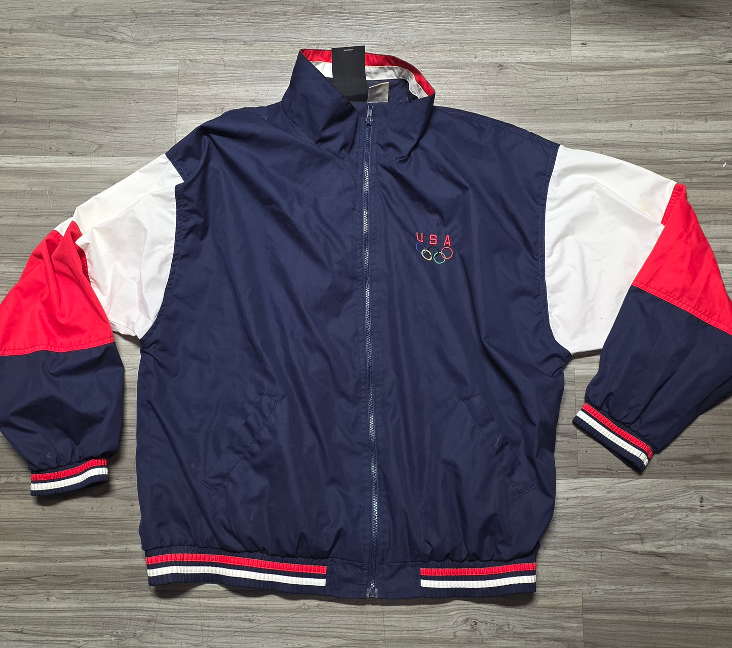 VINTAGE USA Olympics Jacket Large White Team USA Windbreaker Track Coat 90s