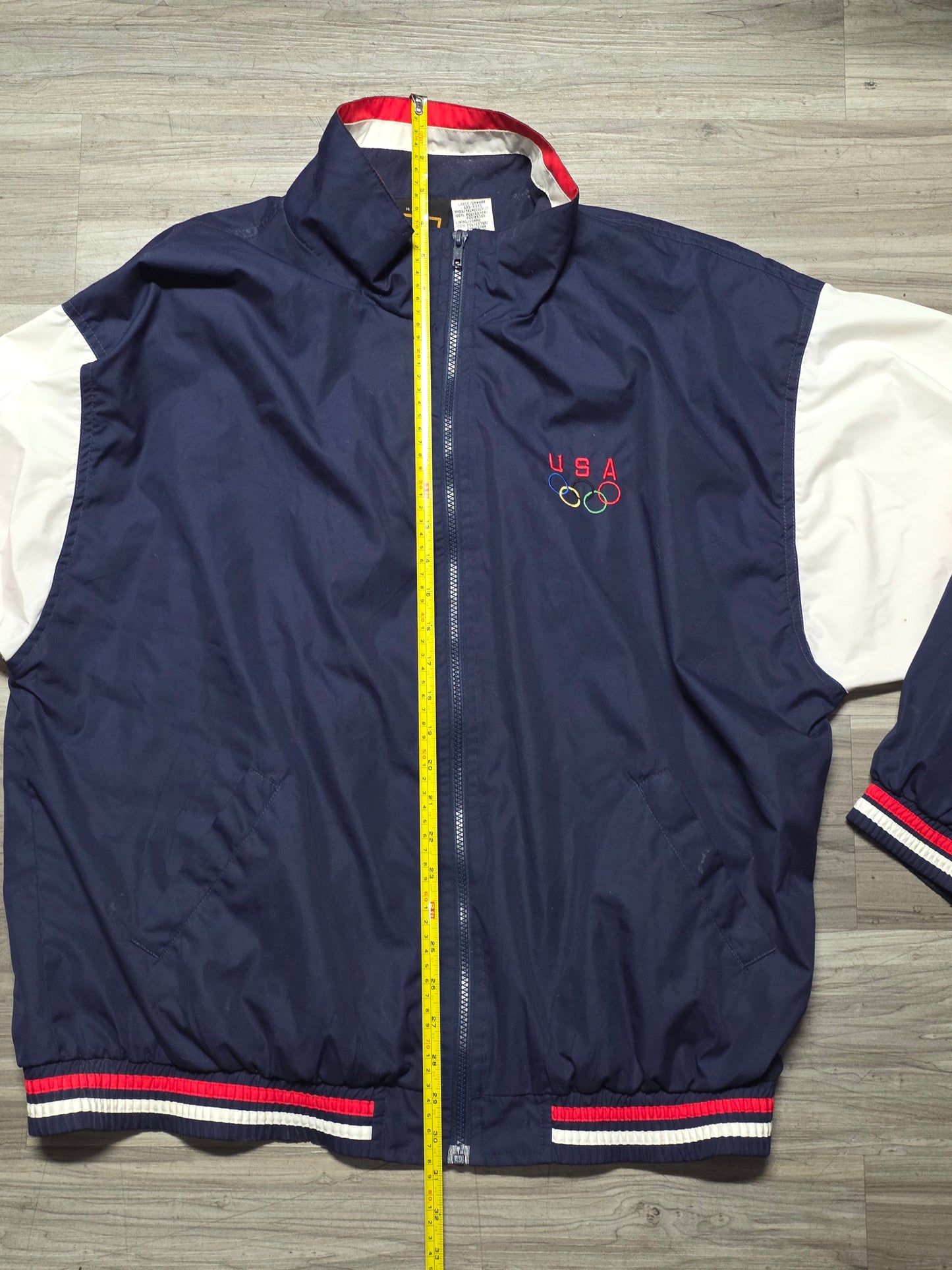 VINTAGE USA Olympics Jacket Large White Team USA Windbreaker Track Coat 90s